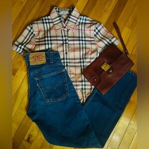 Burberry London Check Short Sleeve Shirt – Plaid Stretch, Size M (Fits Small)